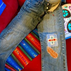 His or hers 501 Levi's  hand embroidered patchwork by Spirit wife 💖
